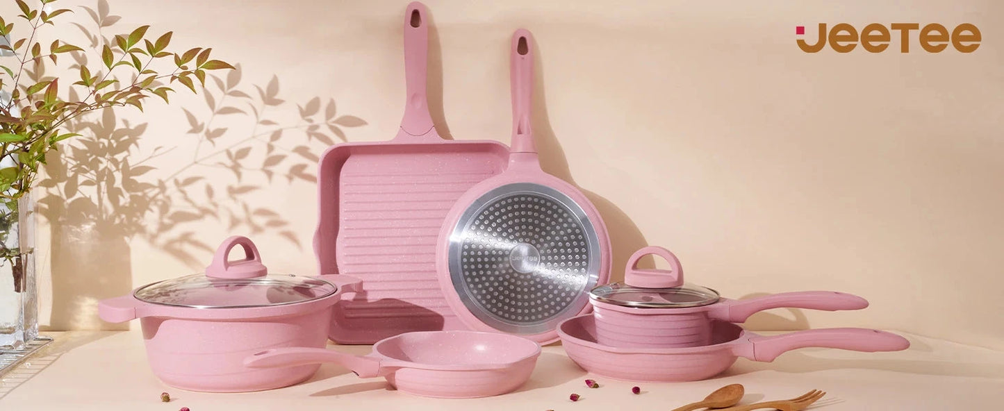 Pink Pots and Pans Set Nonstick 23pcs Induction Ohberri