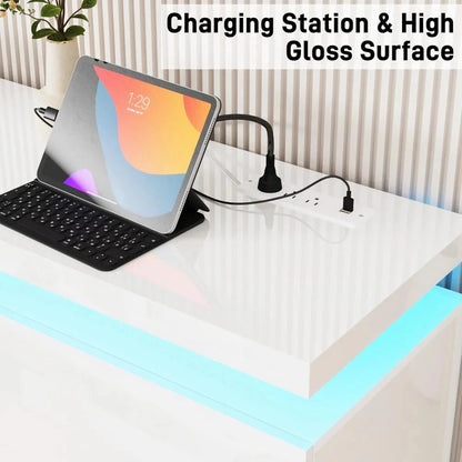 71Inch LED TV Stand with 40In Fireplace for 80Inch TV, Modern with Power Outlet, High Gloss Ohberri