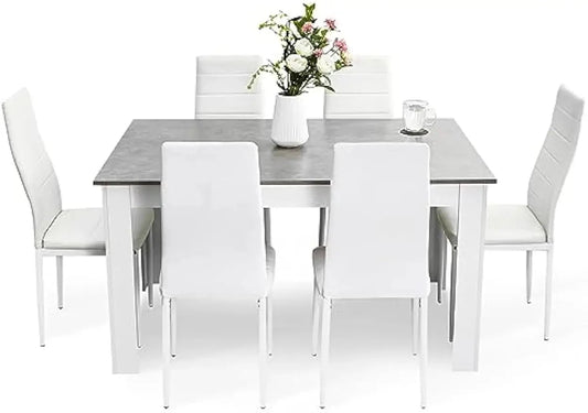 Dining Table and Chairs Set 6, 7 Pieces Kitchen Table Set with High Back Faux Leather Chair Ohberri
