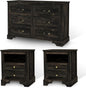 Farmhouse 3 Pieces Bedroom Furniture Set, Rustic Wood 6 Drawer Dresser and Nightstands - Ohberri