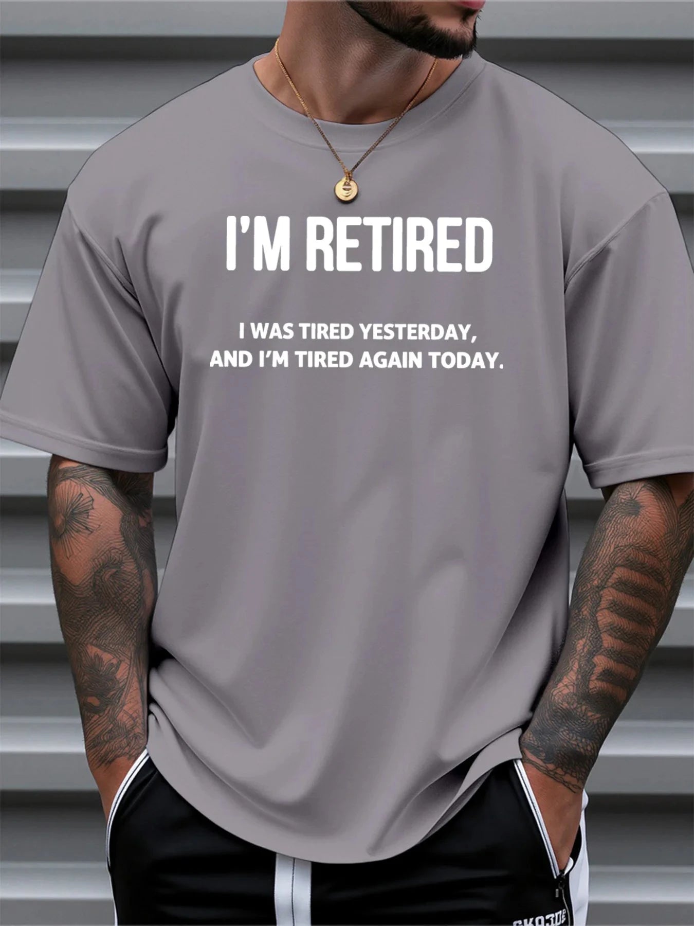 I'm Retired Print Casual Round Neck Short Sleeved T-shirt Ohberri