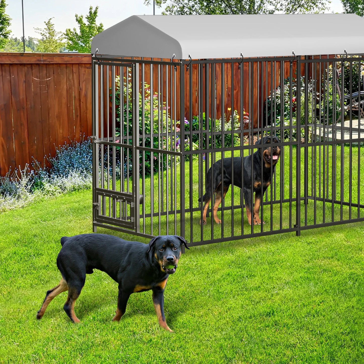 Large Dog Kennel Outside Heavy-Duty Outdoor with Roof, Double Lock, Enclosures with UV-Resistant Ohberri