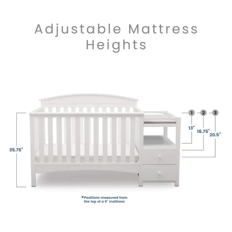Convertible Crib & Changer Combo  White, 3-in-1 Baby Nursery Set for Newborns to Toddlers - Ohberri