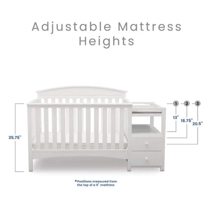 Convertible Crib & Changer Combo  White, 3-in-1 Baby Nursery Set for Newborns to Toddlers - Ohberri
