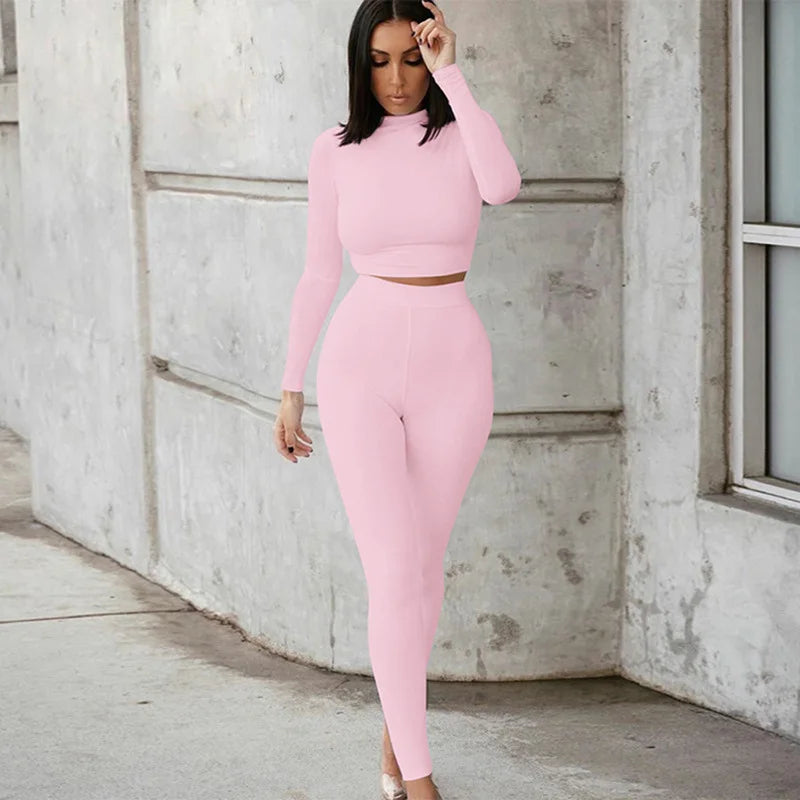 Two Piece Sets Women Tracksuits High Waist Stretchy Sportswear Ohberri