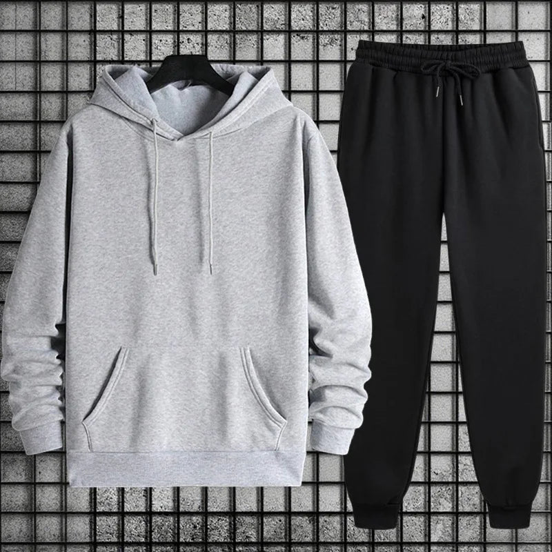 Men's Sportswear Solid Color Hoodie + Sweatpants Tracksuit Ohberri