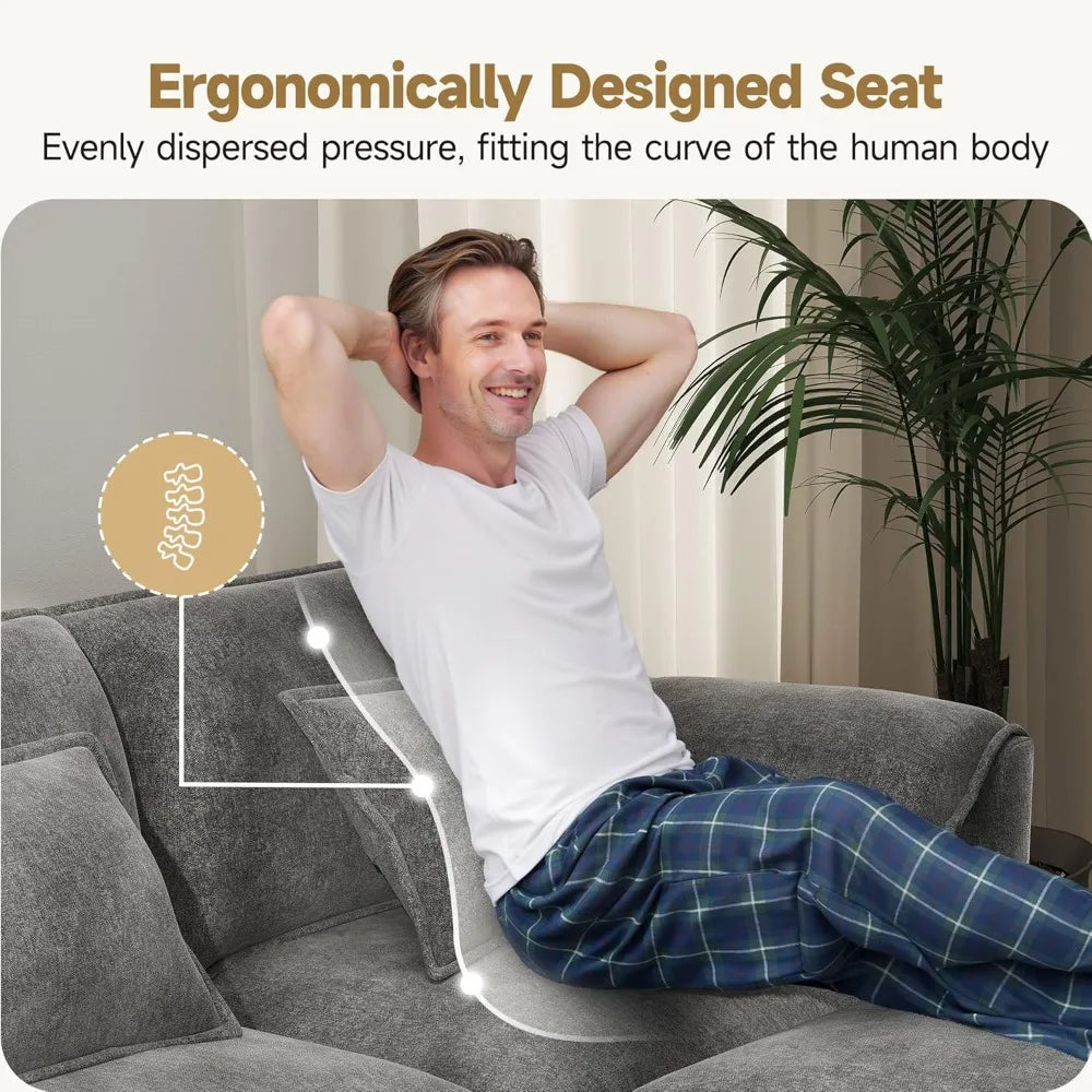 Modular Sectional Sofa Convertible Couch with Movable Ottoman,6 Pillows and 2 Armrest Pillows Ohberri