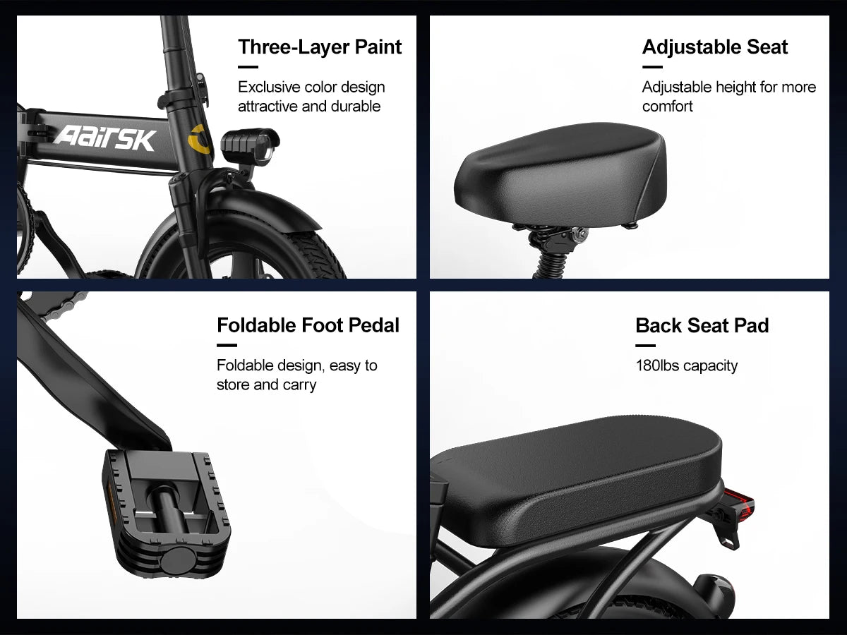 Electric Bike 750W Peak Motor 48V15AH LCD Display 14-inch Tire Electric Bicycle - Ohberri