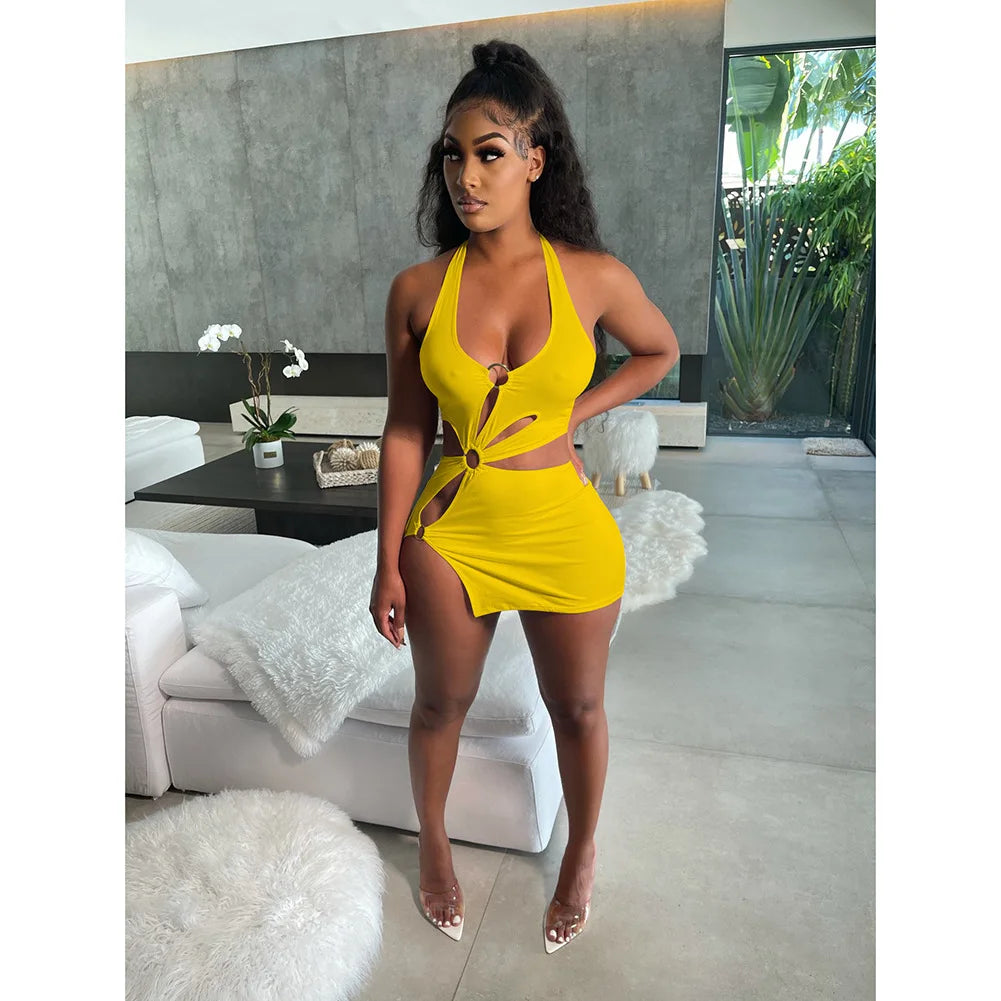 Short skirt sexy sleeveless hollow out dress Ohberri