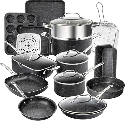 True 20 Pc Pots and Pans Set Non Stick Cookware Set with Deep Square Pan and Bakeware Set, Non Toxic Ohberri