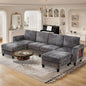 Sectional Sofa Fabric Couch 4 Seaters with 2 Ottomans - Ohberri