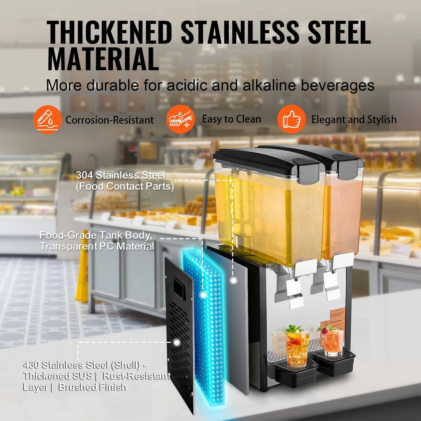 Tanks Commercial Beverage Dispenser 10L/12L/18L Per Tank Juice Dispenser Stainless Steel Ohberri