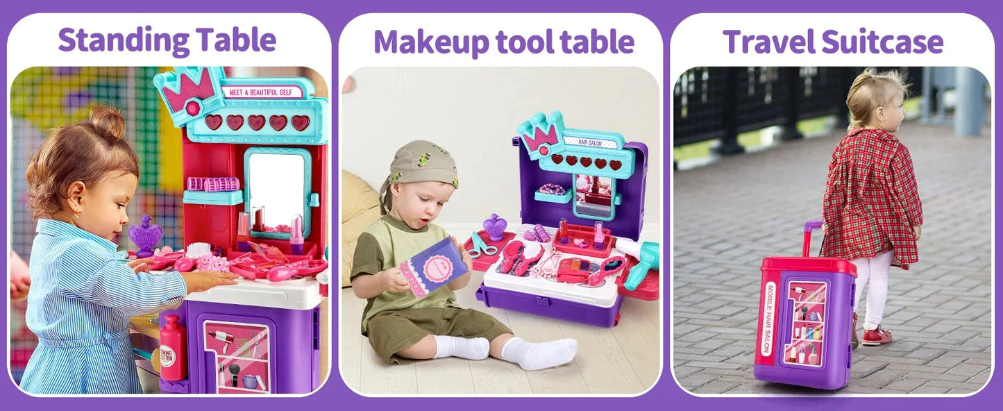 Children's 3-in-1 transformable travel suitcase for boys and girls, makeup tools, playhouse toys Ohberri