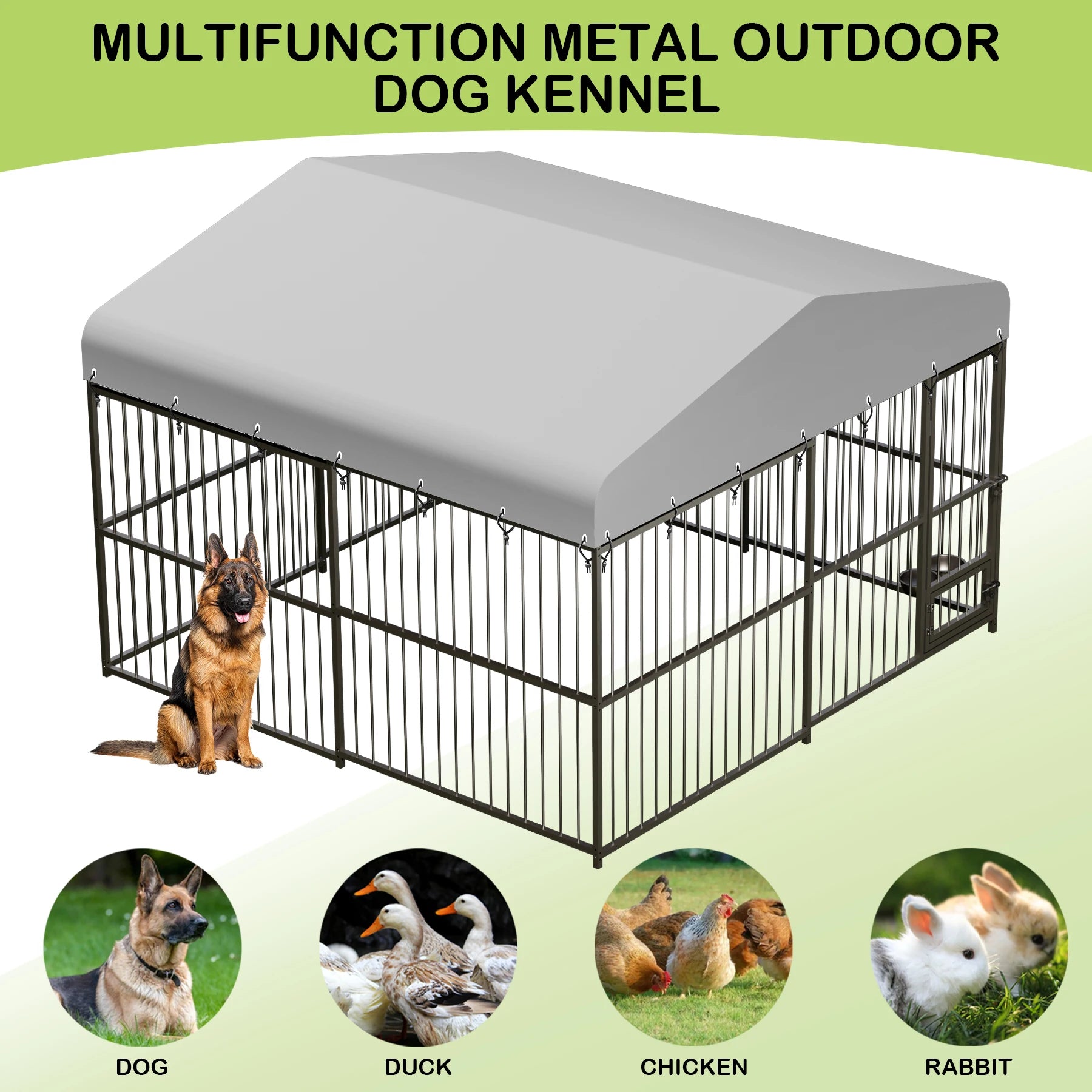 Large Dog Kennel Outside Heavy-Duty Outdoor with Roof, Double Lock, Enclosures with UV-Resistant Ohberri
