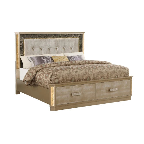 Queen 5PC Bedroom set Made with Wood in Gold - Ohberri