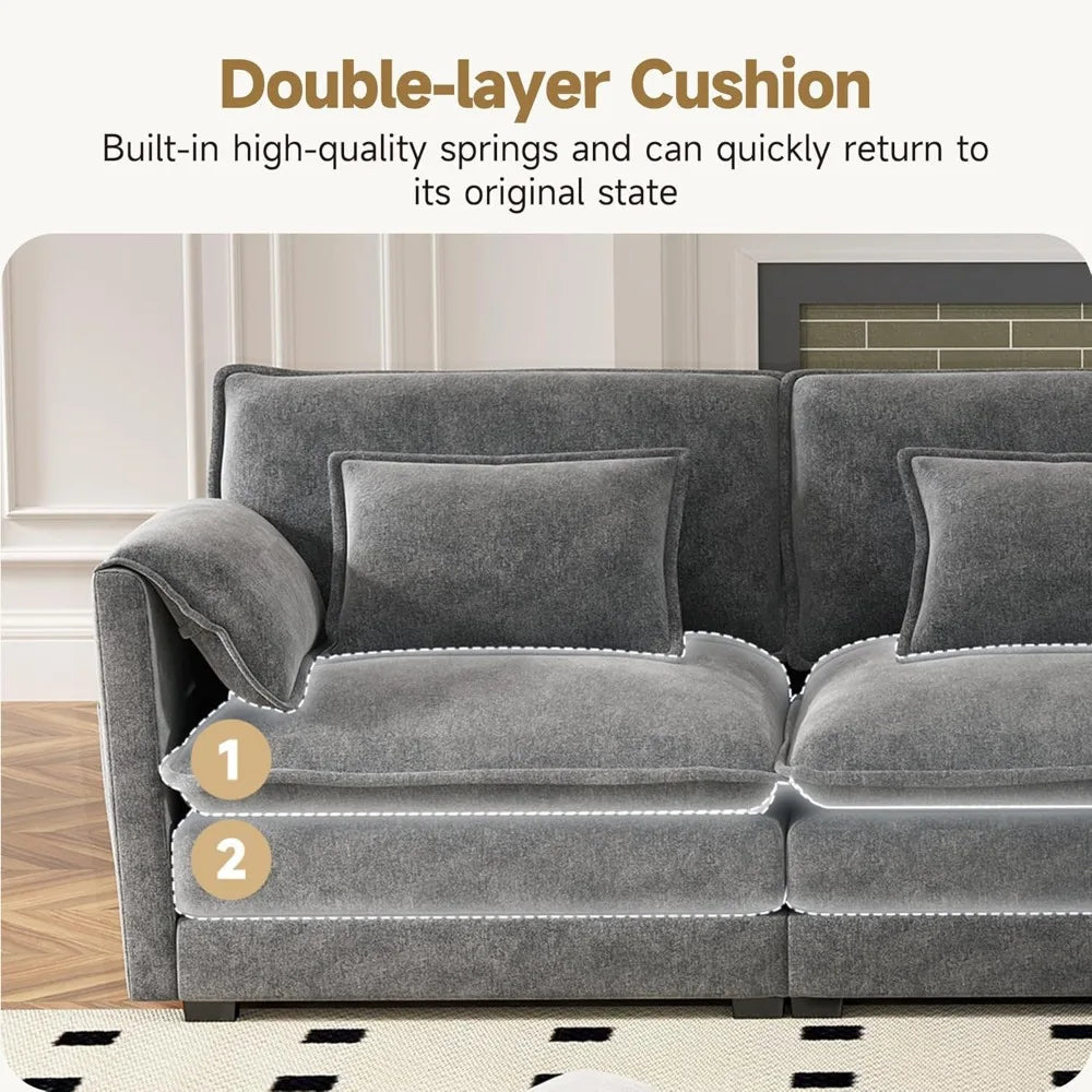 Modular Sectional Sofa Convertible Couch with Movable Ottoman,6 Pillows and 2 Armrest Pillows Ohberri