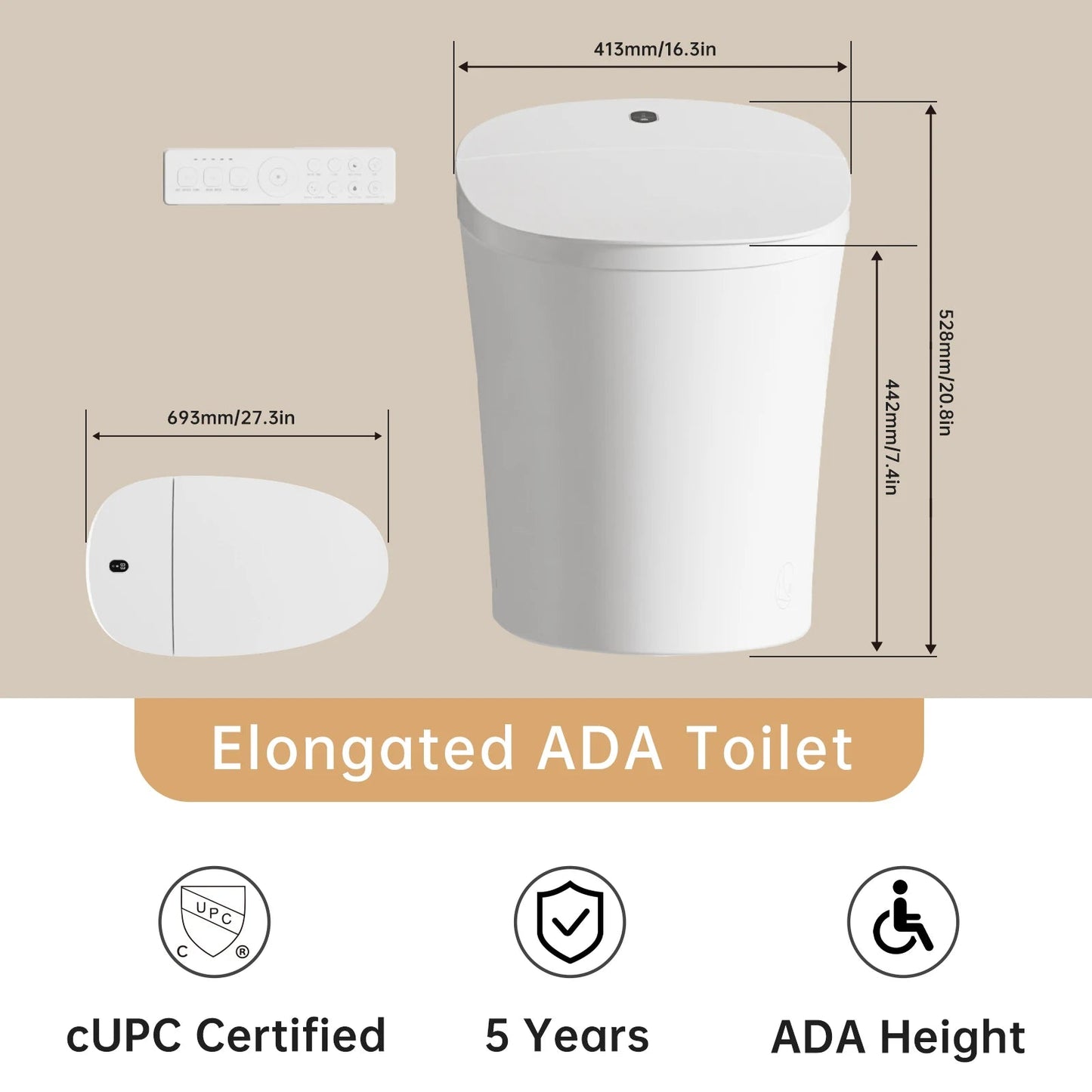 Smart Toilet with Bidet, Built-in Tank Ohberri