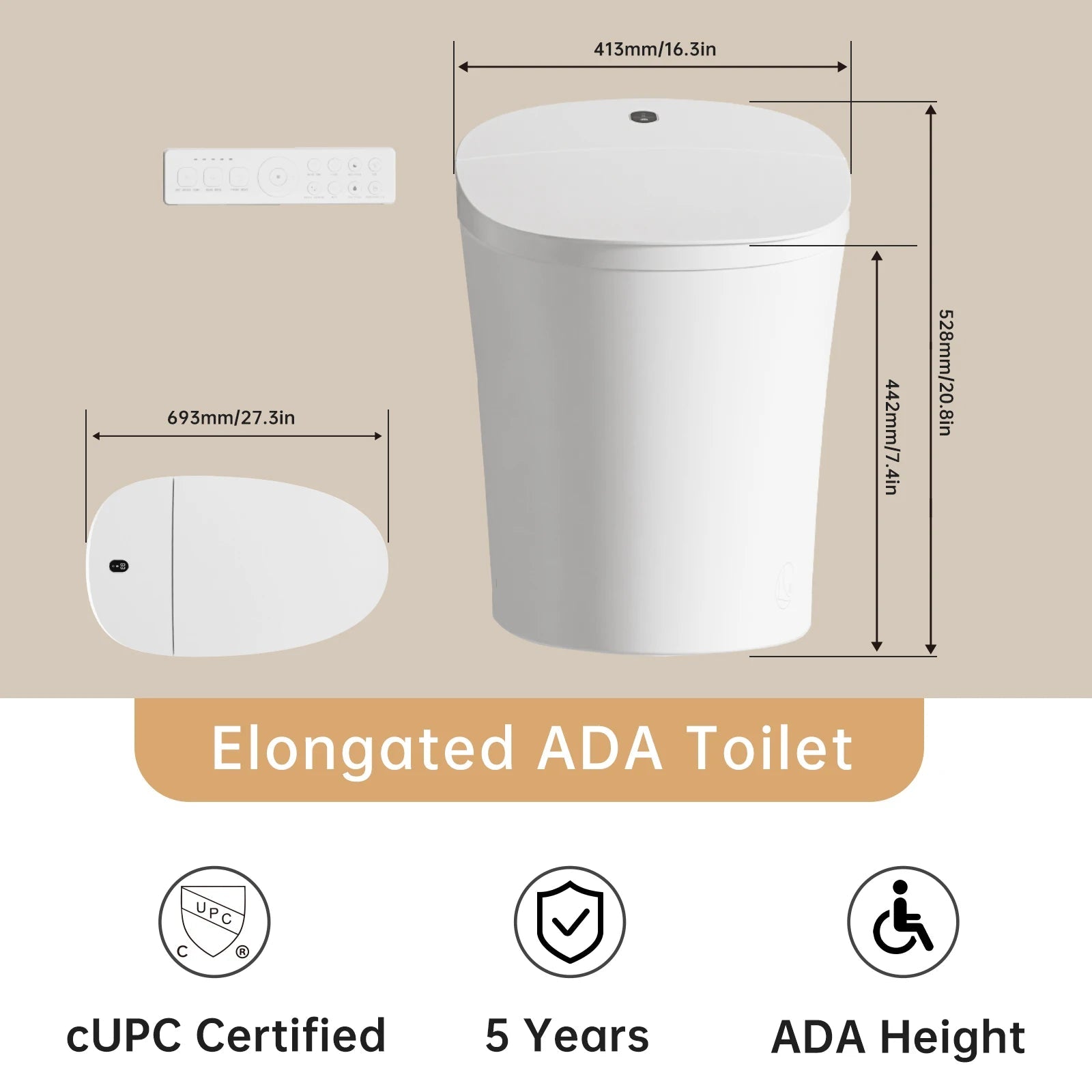 Smart Toilet with Bidet, Built-in Tank Ohberri
