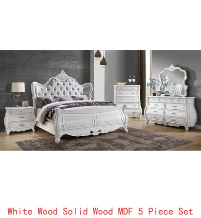 Modern 5-Piece Queen Bedroom Set in Pearl White Wood Finish - Ohberri