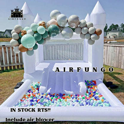 9x9x7ft Soft Play White Bounce House With Slide Ball Pit - Ohberri