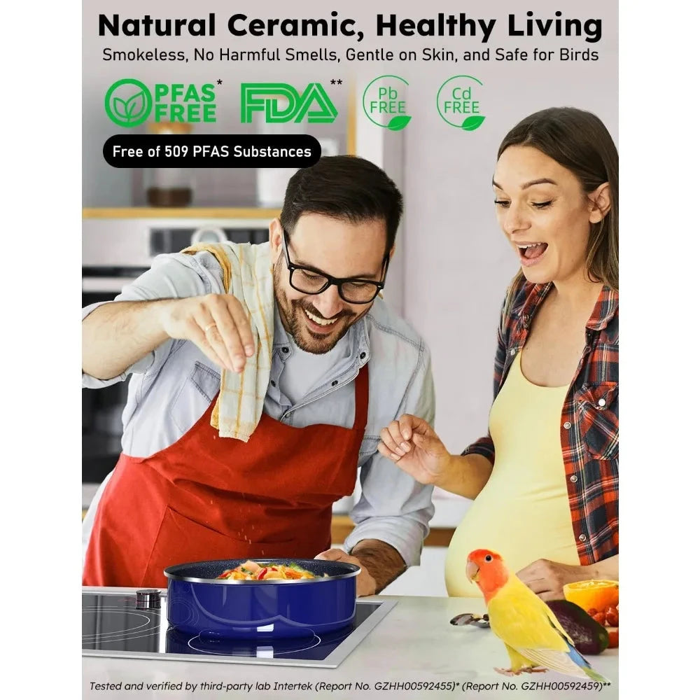 12PC Hybrid 3-Ply Stainless Steel Skillet&Nonstick Pots and Pans Set Ohberri