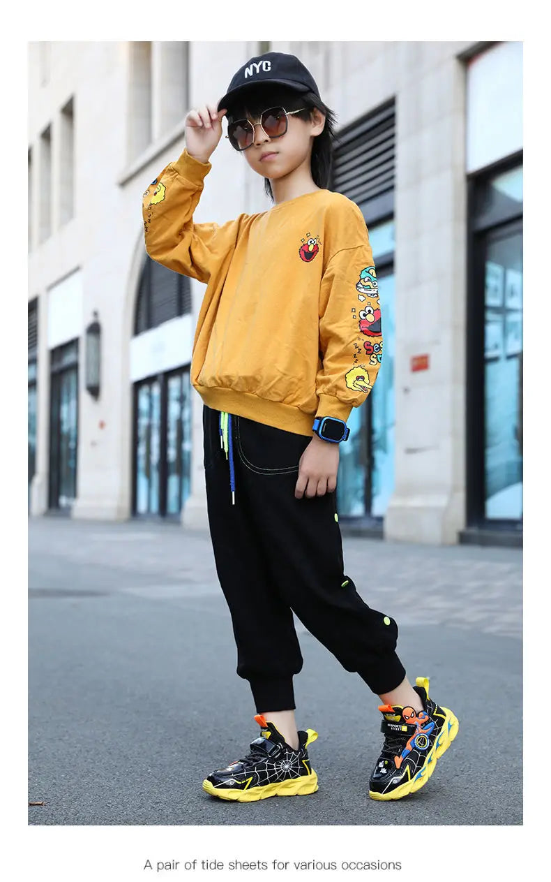 Disney Boys Shoes LED Lights Cartoon Autumn Children's Sports Shoes Leather Non-slip Children's Running Shoes Sneaker Size 25-35 Ohberri