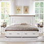 Queen Size Wood Bed Frame with 54" Tall Geometric Headboard, 2 Large Storage Drawers, Solid Wood Slats Support - Ohberri