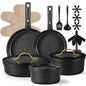 Nonstick Cookware Sets, 19 Pcs Non Stick Pots and Pans Set with Removable Handle, Black Ohberri