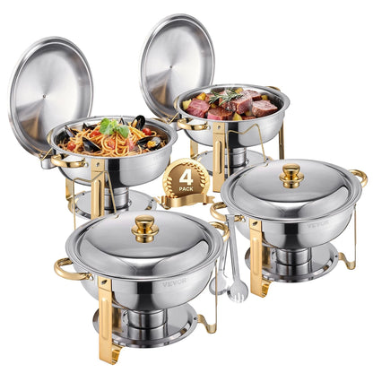 4 Pack Chafing Dish Buffet Set Stainless Steel Chafer w/4 Full Size Pan Round Catering Warmer Ohberri
