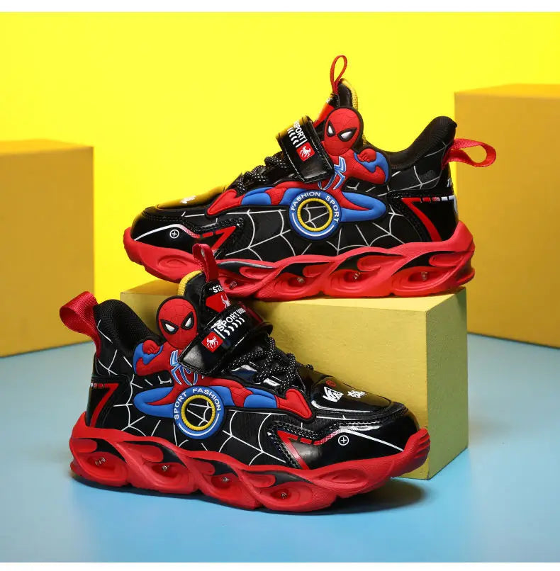 Disney Boys Shoes LED Lights Cartoon Autumn Children's Sports Shoes Leather Non-slip Children's Running Shoes Sneaker Size 25-35 Ohberri