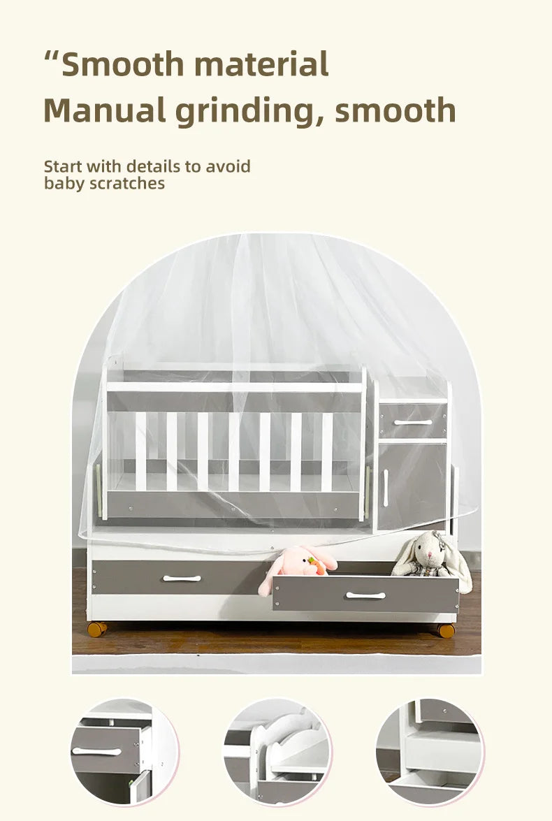 Wooden Baby Crib with Removable Drawers - Ohberri