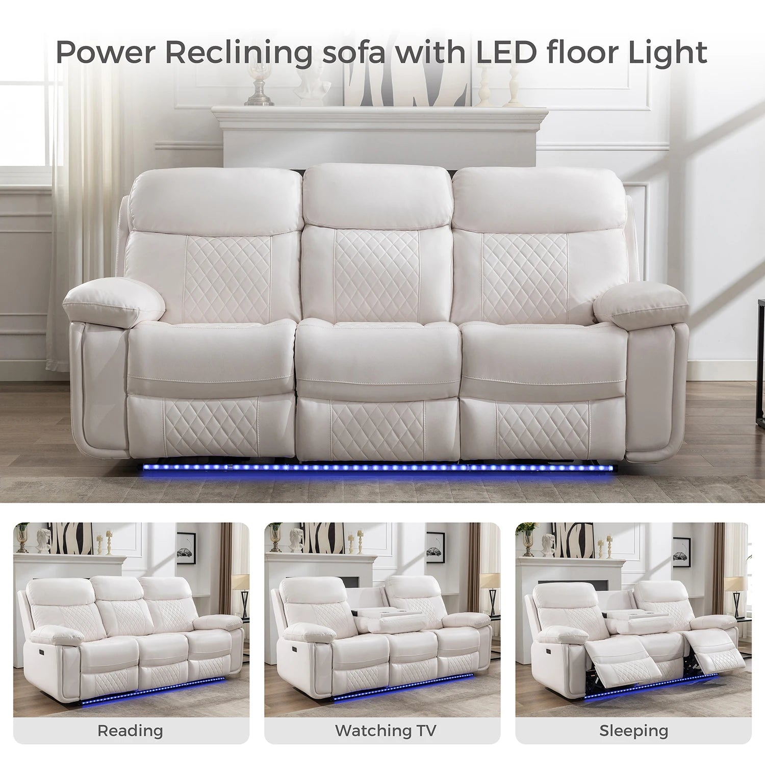 6-Seat Electric Power Recliner Sofa Set With Drop-Off Table, Wireless Charger & Type-C Port, Faux Leather Loveseat With Bass Speaker - Ohberri