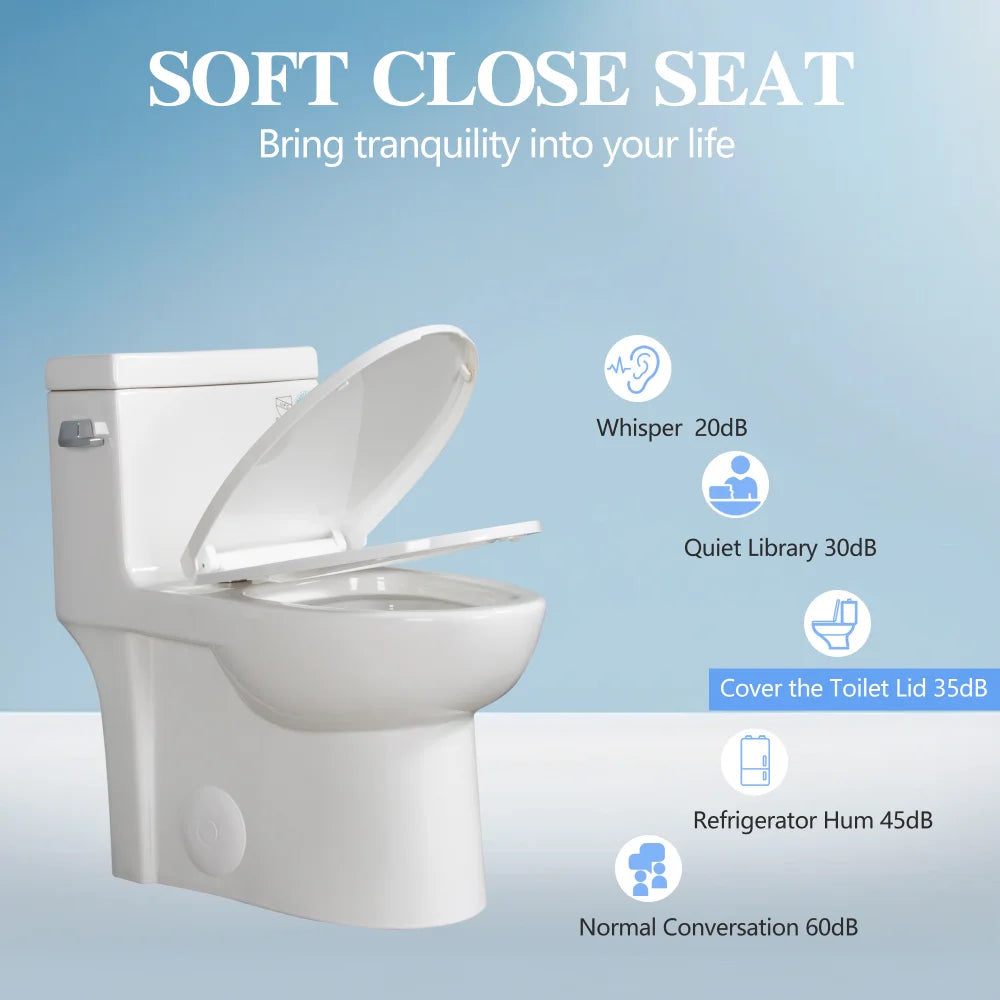 1.28 GPF Single-flush One Piece Toilet, Water-Saving Elongated Ohberri