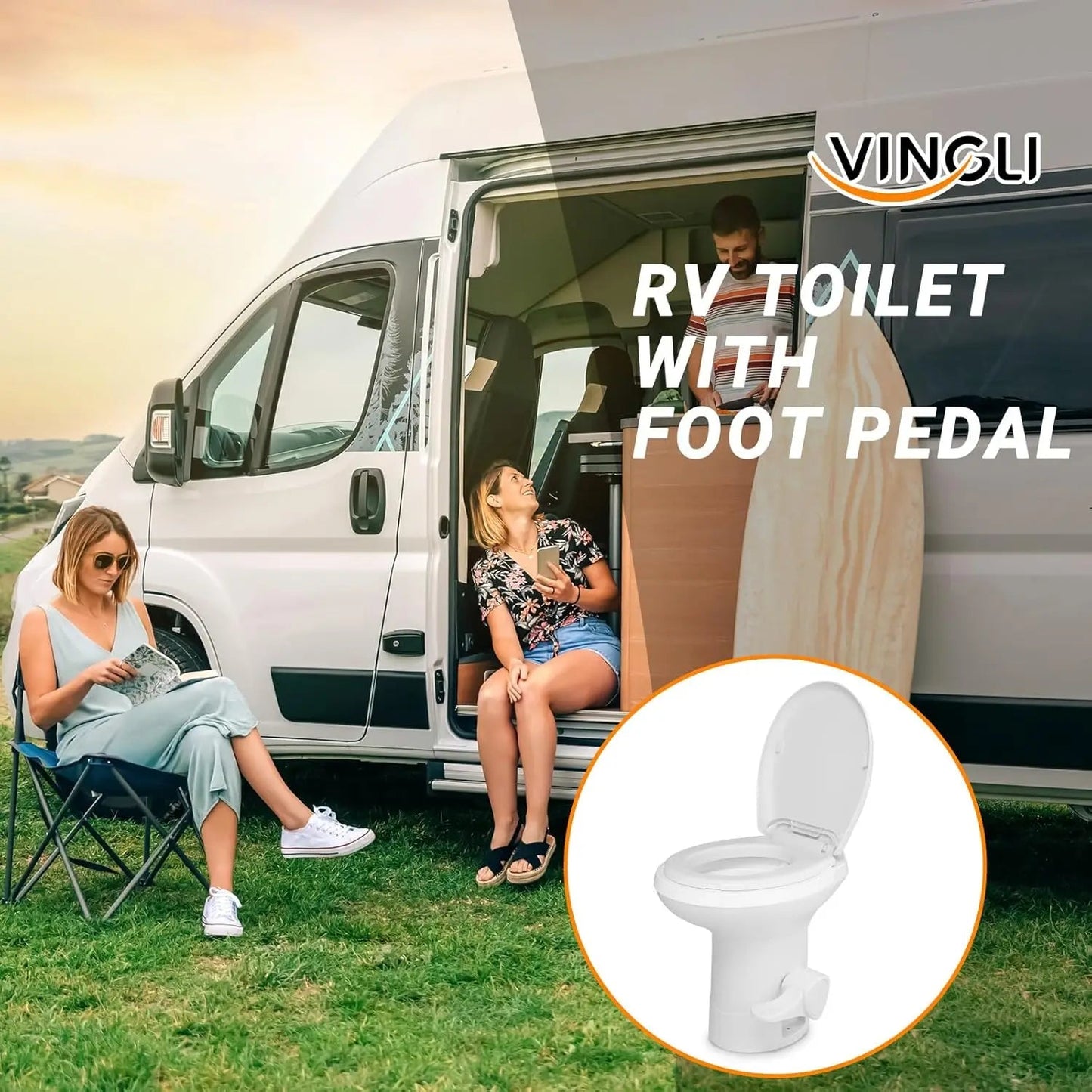 RV Toilet, Gravity Flush Toilet with Foot Pedal Flush,Standard Height Gravity Camper Toilet For RVs,Trailers,and Outdoor Campers Ohberri