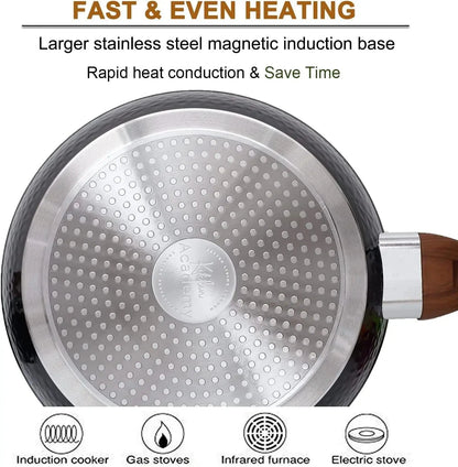 Induction Cookware Sets 15 Pcs Black Hammered -Granite Ohberri