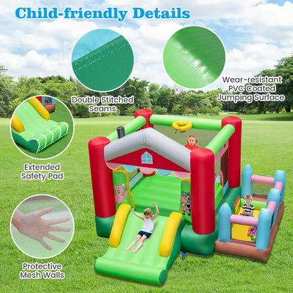 4-in-1 Farm Themed Inflatable Bounce House with Slide Ball Pit & Basketball Hoop - Ohberri