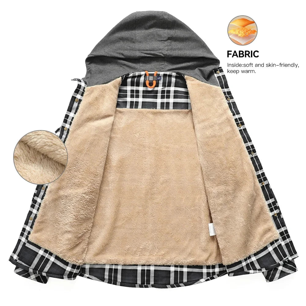 Men's Jackets Winter Hooded Warm Coat Casual Thicken Plaid Ohberri
