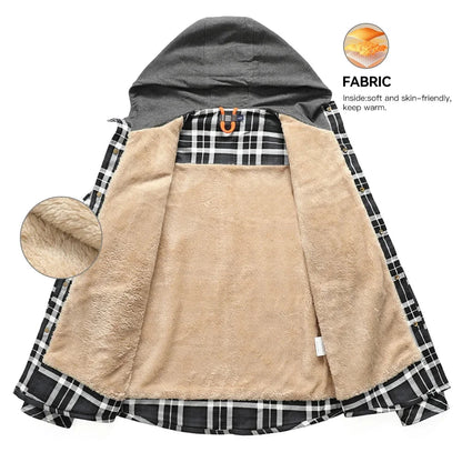 Men's Jackets Winter Hooded Warm Coat Casual Thicken Plaid Ohberri