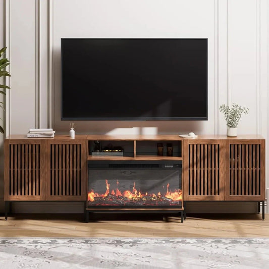 3-Sided Glass Farmhouse Fireplace for TVs Up to 100 Inch with 36" Electric Fireplace, Rustic Ohberri