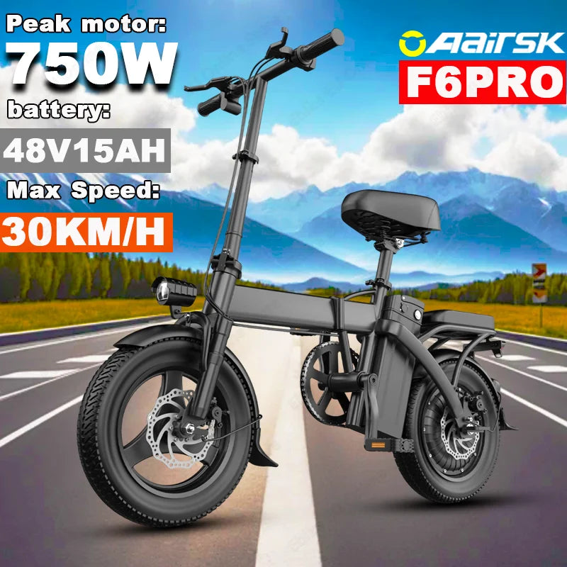 Electric Bike 750W Peak Motor 48V15AH LCD Display 14-inch Tire Electric Bicycle - Ohberri