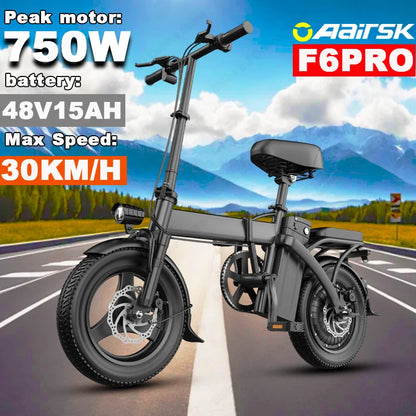 Electric Bike 750W Peak Motor 48V15AH LCD Display 14-inch Tire Electric Bicycle - Ohberri