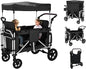 Wagon Stroller - Foldable Cart with 2 High Seats, 5-Point Harnesses, Adjustable Canopy - Ohberri