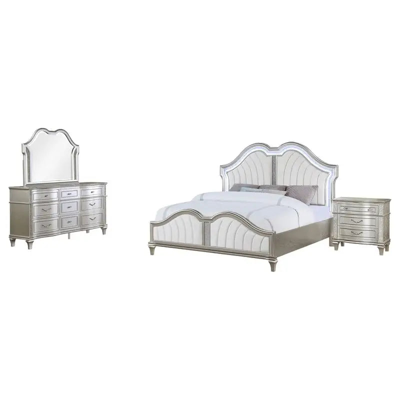 Queen Bed Set 4-Piece Bedroom Furniture in Silver Oak Finish - Ohberri