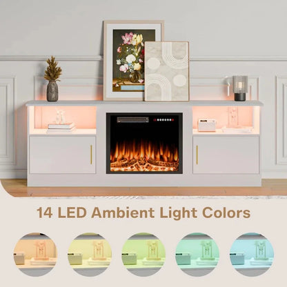 Fireplace TV Stand with 70" TV Stand with LED Lighting Ohberri