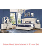 Upholstered Queen 4-Piece Vanity Bedroom Set, Crystal Tufted Design, Wooden Frame - Ohberri