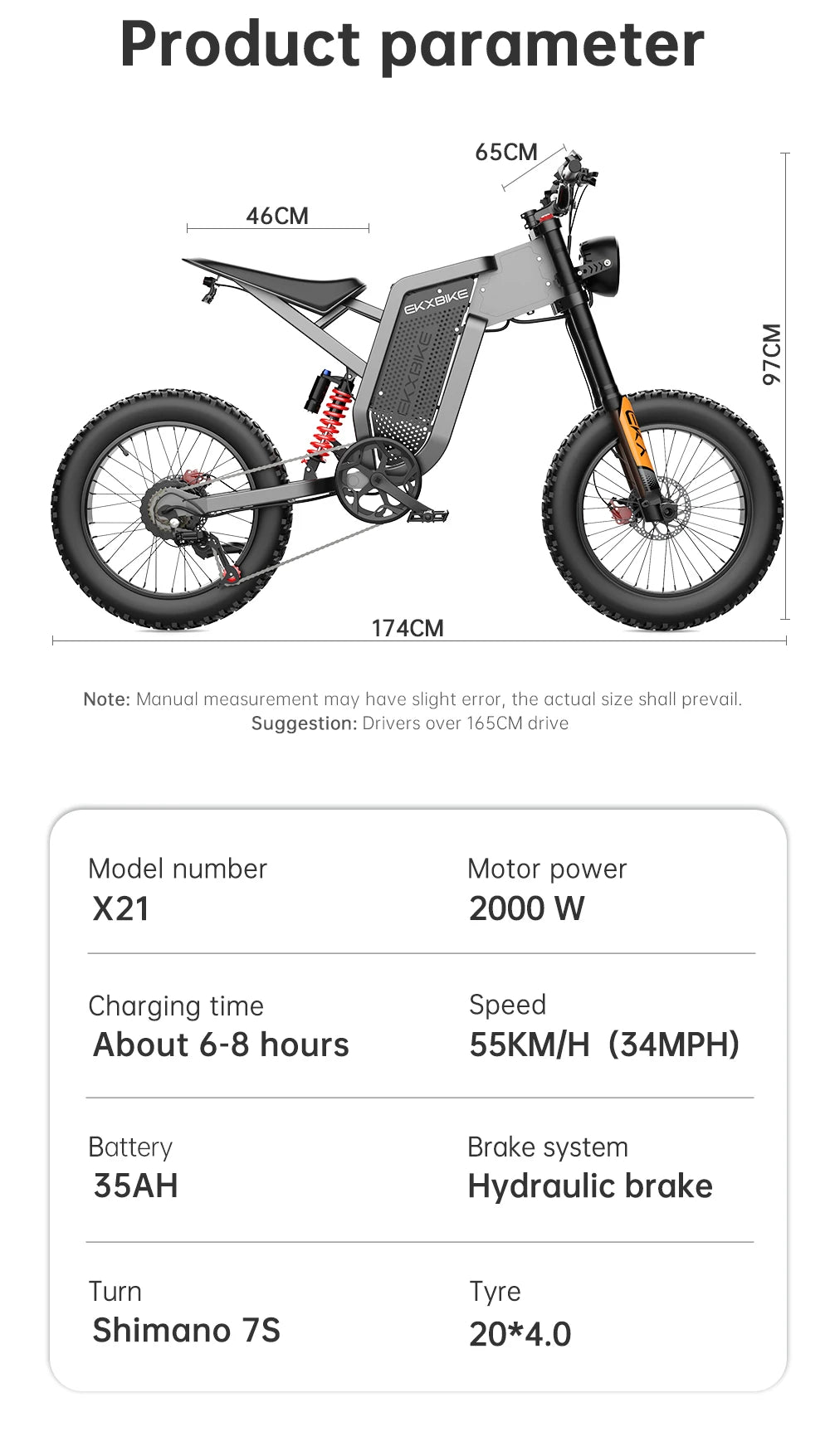 Electric Bike 2000W 48V35AH 55km/h 20“*4.0 Off Road Mountain Ebike - Ohberri