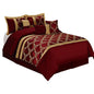 7 Piece Comforter Set King - Burgundy and Gold Faux Silk Fabric Embroidered - Claremont Bed in A Bag - Breathable and Wrinkle - Ohberri