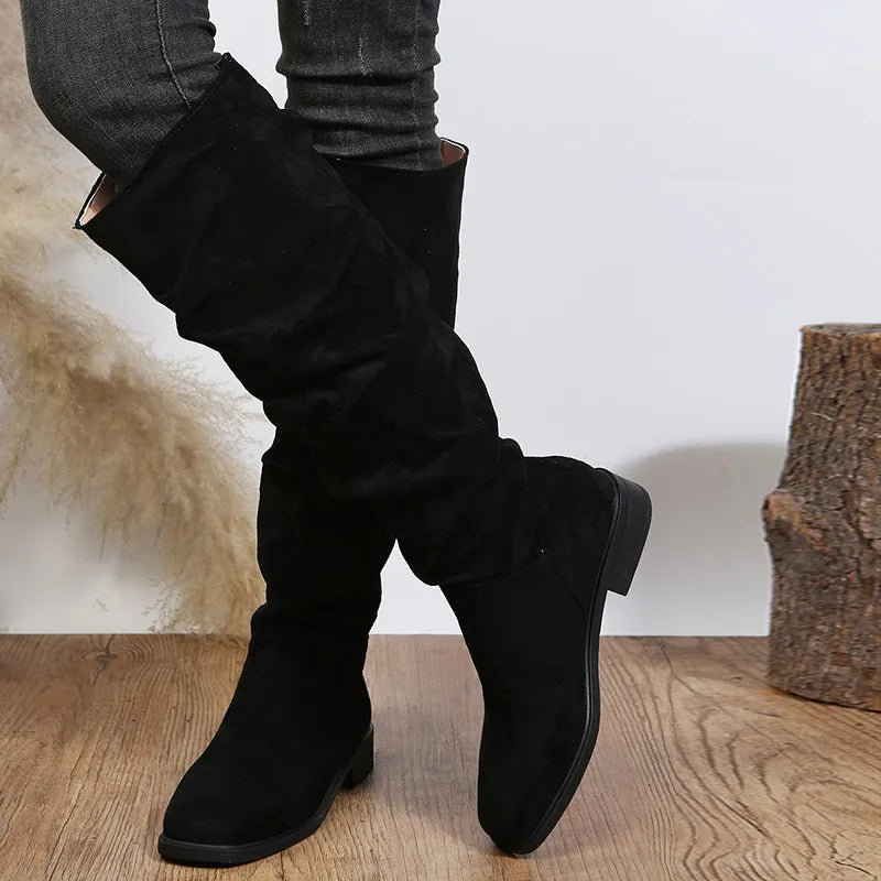 Solid Color Warm Round Toe Thick Bottom Low Heel Boots