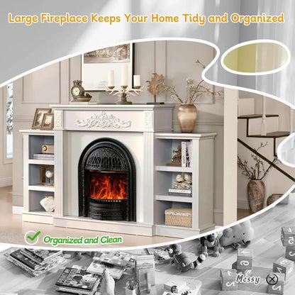 78" electric fireplace with mantel,farmhouse tv stand with 30" electric fireplaces heater Ohberri