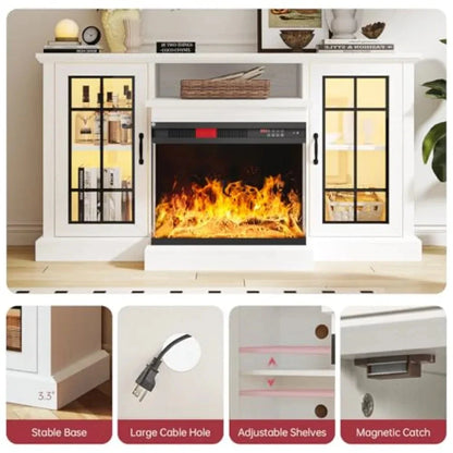 59'' Fireplace TV Stand 3 Sided Glass Media Entertainment Center Console Table for TVs up to 65'' Ohberri